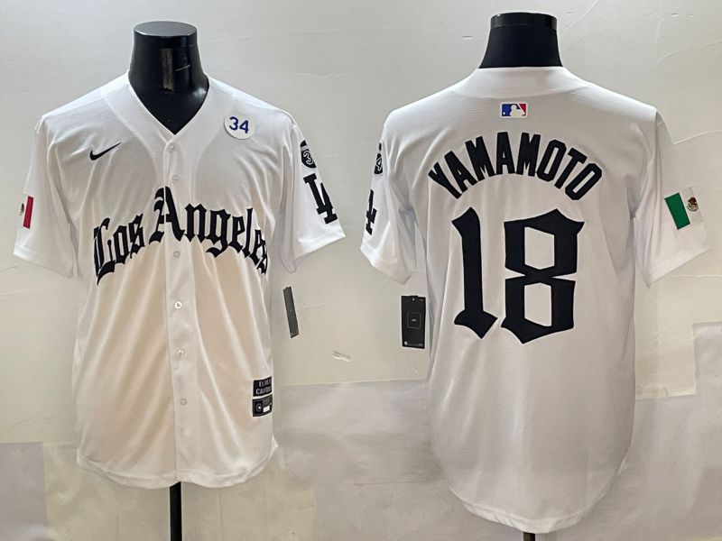 Men Los Angeles Dodgers #18 Yamamoto White Five generations Joint Name 2025 Nike MLB Jersey style 9->los angeles dodgers->MLB Jersey